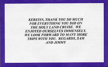 Thank you card from Sam & Jimmy