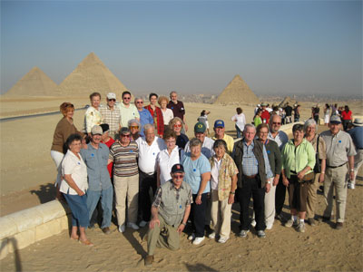 Pyramids of Giza viewed from the Western Plateau