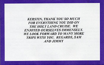 Thank you card from Sam & Jimmy