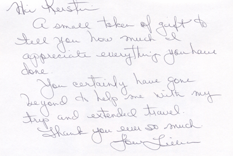 Thank you note from Lillian